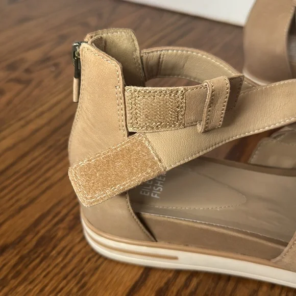 Eileen Fisher Tan Leather Wedge Sandals Sally Wedges, Sz 10 - Picture 8 of 12